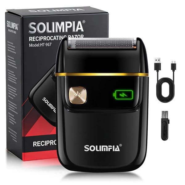 Solimpia Portable Mini Electric Shaver for Men SingleHead Reciprocating Smart Digital Display Beard Razor 6200 RPM Rechargeable 260609