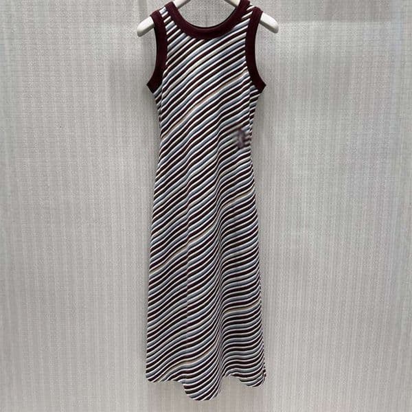 Designer Retro Diagonal Striped Knitted With Contrasting Color Collar, Waist-Cinching, Slimming, Sleeveless Tank Dress For Summer Zl5517 bd49
