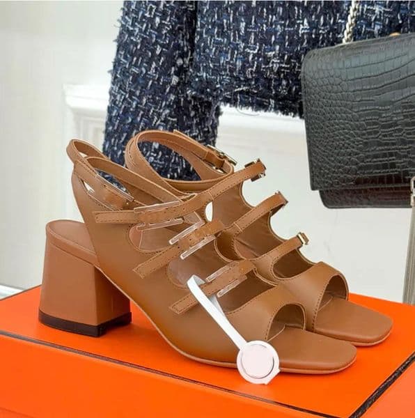 2026 Womens Midnight 60 Sandals Designer Sheepskin High Heel sandals Ladie Fashion Metal Texture Buckle Fish Mouth sandals Leather Outsole Sizes 35 42