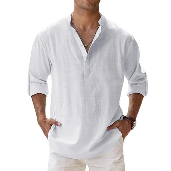 Cotton Linen Shirts for Men Casual Shirts Lightweight Long Sleeve Henley Beach Shirts Hawaiian T Shirts for Men Streetwear 260611
