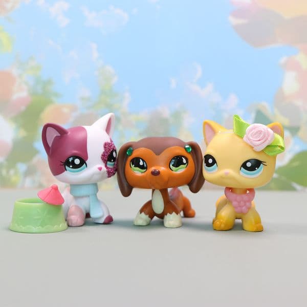 3 pcs LPS Toy Mini Pet Shop LPS Pet Little Pet Figure Shorthair Cat 2291 339 Dachshund 675 Collectible Kid Gift Playset