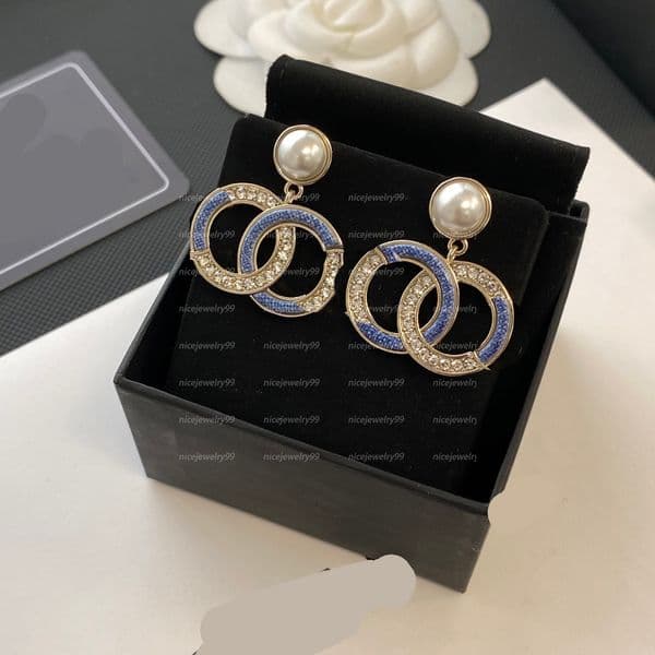 Designer Jewelry Womens Earrings Stud High Quality Copper Letter Crystal Pearl Earring Drop Party Wedding Jewelry Christmas Gifts