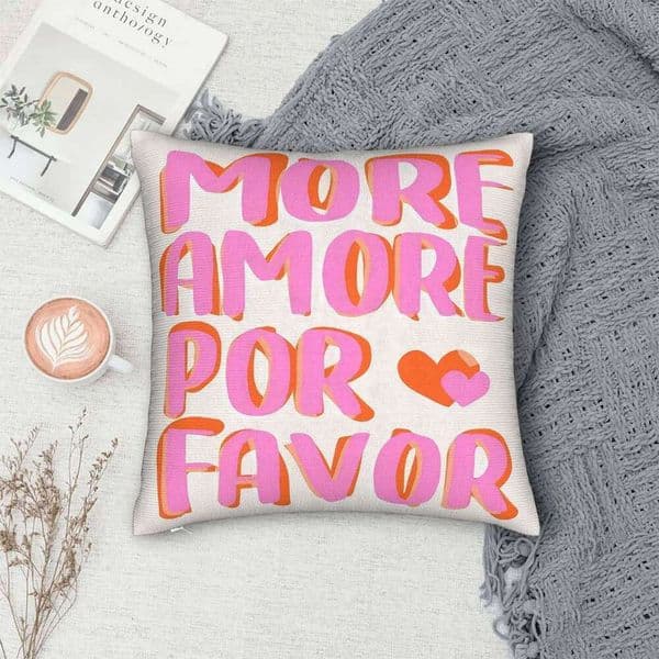 More Amore Por Favor Pillowcase, Pink Orange Gradient Typography Cushion Cover, Romantic Spanish Quote Decor for Living Room 26Y0611