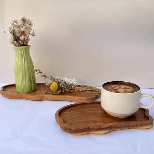 2026 perfume Tableware Dessert Japanese Acacia Wooden Cloud Shaped Fruit Plate Bread Tray Creative Tea cologne Saucer Coffee Coasters Free Shipping 1030