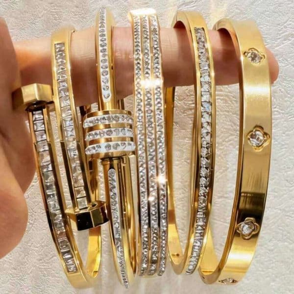 Fashion Zircon Inlaid Stacked Stainless Steel Bracelet Dazzling Women's Valentine's Day Gift Set W260611