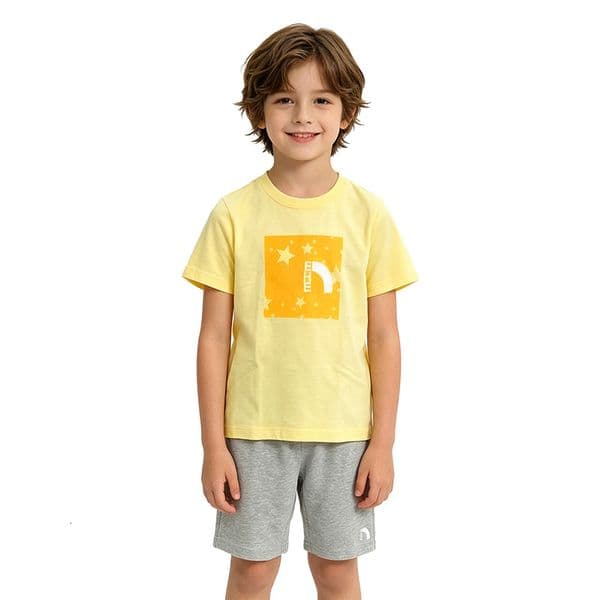 Kids Cotton 2 Piece Summer Outfit Boys Girls Short Sleeve T Shirt Print Casual Elastic Waist Shorts Set Children Sports Daily Wear 4 Color Options Size 110-160