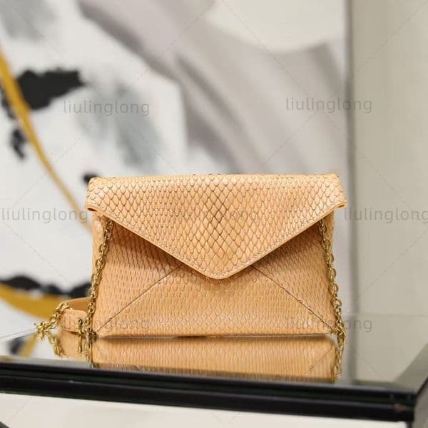 10a calypso snakeskin chain bag envelope designer genuine leather crossbody snap button closure shoulder bronze toned hardware clutch bag