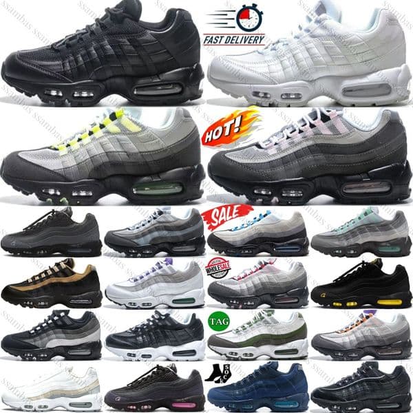 Designer Running 95s Shoes Triple Black 95 White Big Men Women Bubble Pink Neon Comet Red Solar Tint Granite Grey Hyper Metallic Gold Olive Oil Green Beige Game Royal