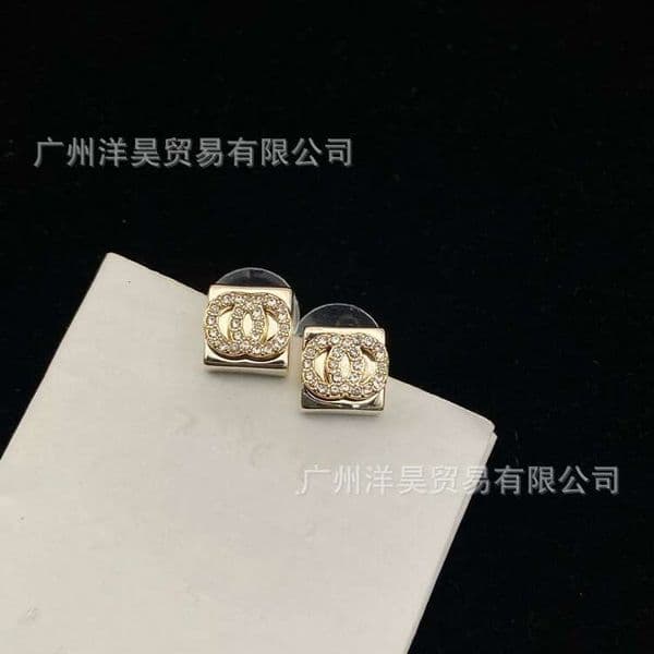 Designer Jewelry cc earrings Double Gold Lava Cube Full Dia C Letter Stud Earrings Women channels earrings