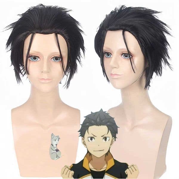 SilkYi Life in a Different World from Zero - Natsuki Subarus Black Updo Cosplay Wig Short HairL260611