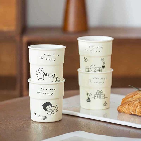 Cat Cup Cute 225ml Ceramic Illustrations Coffee Cup for Kitchen Coffee Shop RestaurantLatte MugDrinkware Gift Souvenir C260611
