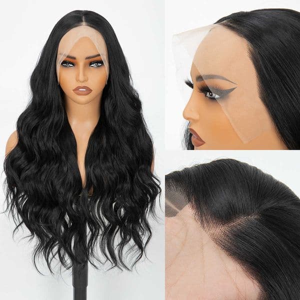 New 134 Lace Front Wig Hand-Knitted Long Curly Black Long Straight Realistic Human Hair Full WigL260611