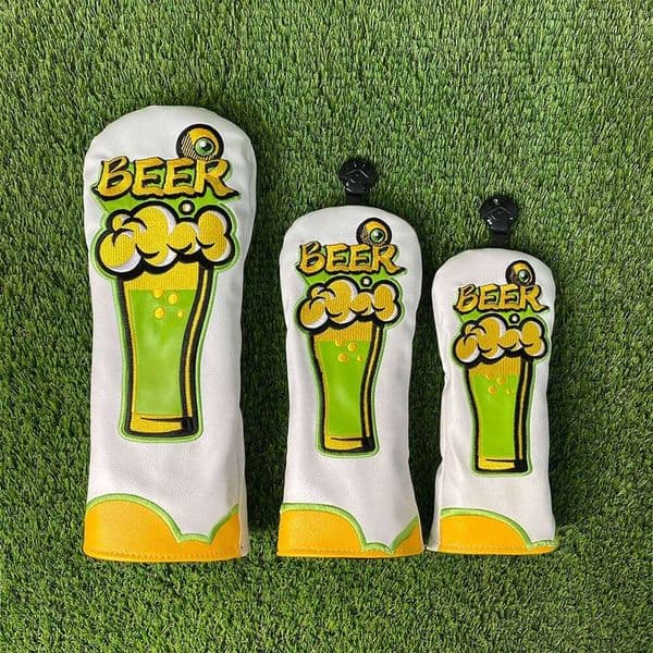 Beer Embroidery PU Leather Golf Head Protective Cover Color Block Club Headcover with Velvet Lining J260611