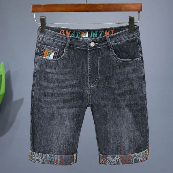 Summer Mens Embroidered Denim Shorts Fashion Straight Slim Personality Streetwear Jeans Male Bermuda Male Short Pants 260611