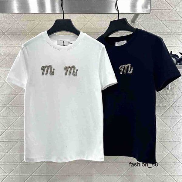 Designer MIU Series "Shenzhen Nanyou" hand-studded pure cotton round-neck short-sleeve T-shirt, youthful and versatile, spring-summer product YIJV