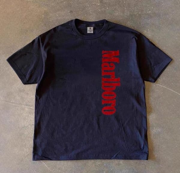 250g Trendy Marlboro printed short-sleeve mens t-shirt summer pure cotton round neck non-transparent non-pilling