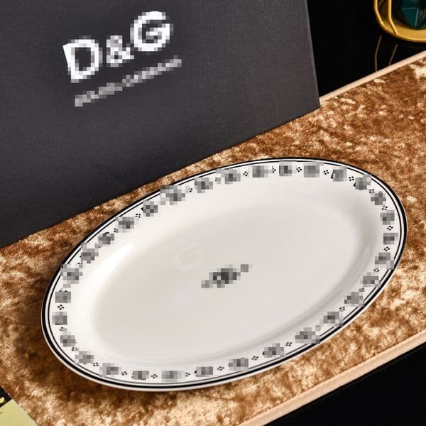 Minimalist Monogram Pattern Porcelain Plate, Black Trim Decorative Dish with Gift Box, for Home Dining Wall Decor Wedding Festival Souvenir Present