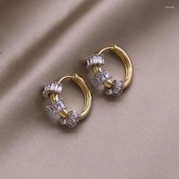 Hoop Earrings 2005 Korean Design Fashion Jewelry Two-color Plated Simple Zircon Elegant Women's Daily Work Accessories