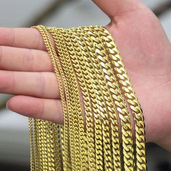 In-Stock In The Usa, Genuine 14K Gold-Plated Miami Cuban Chain 8Mm, Women's Gift Fashion Jewelry, Stainless Steel Waterproof Men's Necklace
