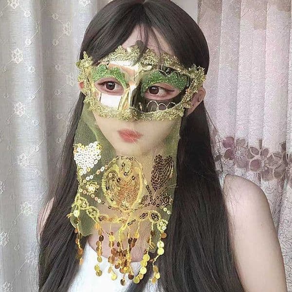 Full Face Princess Veil Mask Belly Dance Halloween Photography COS Stage Performance Makeup Ball Dance Props L260611C7WU
