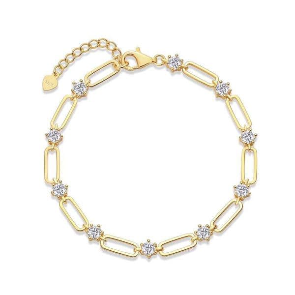 Fashionable Women's 18K Gold Plated 925 Sterling Silver Tennis Bracelet, Shiny Jewelry, Gemstone Bracelet