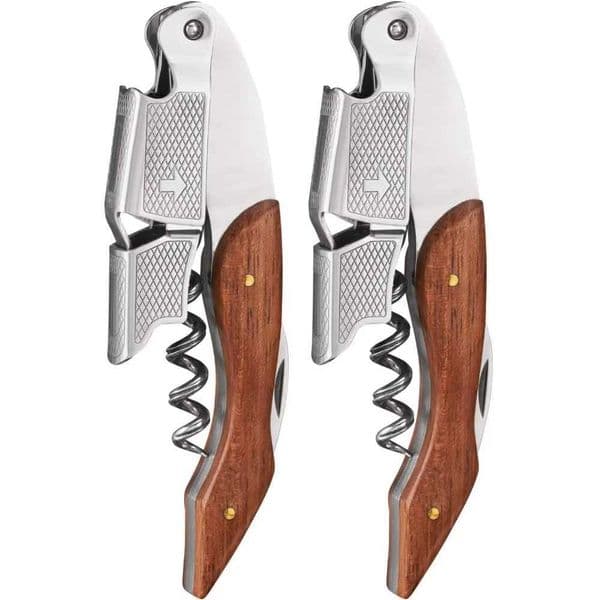wholesale Durable Stainless Steel Wood Corkscrew Multifunctional Spring-Loaded Double Lever Sommelier Wine Opener for Travel Home Bar L260610