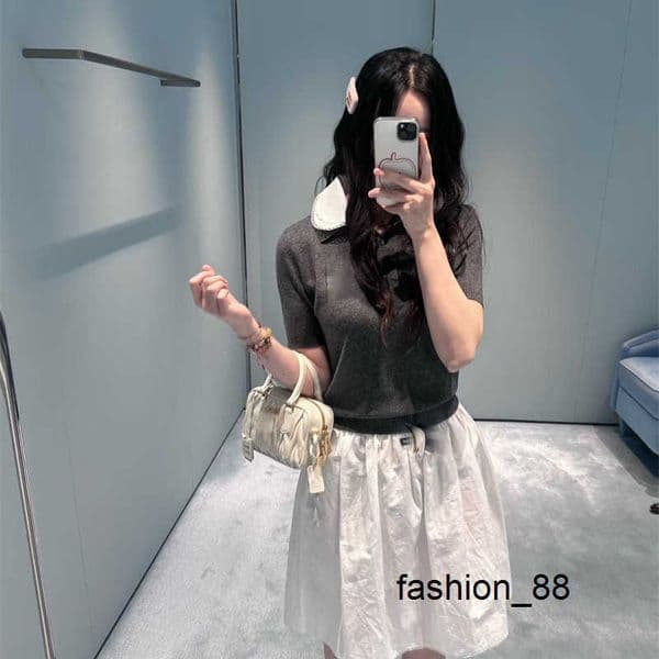 Designer 26 Early Spring New Style Nanyou Haute Couture Miu College Style Youthful Detachable Lace Shirt Collar Knit Short Sleeve ED6V