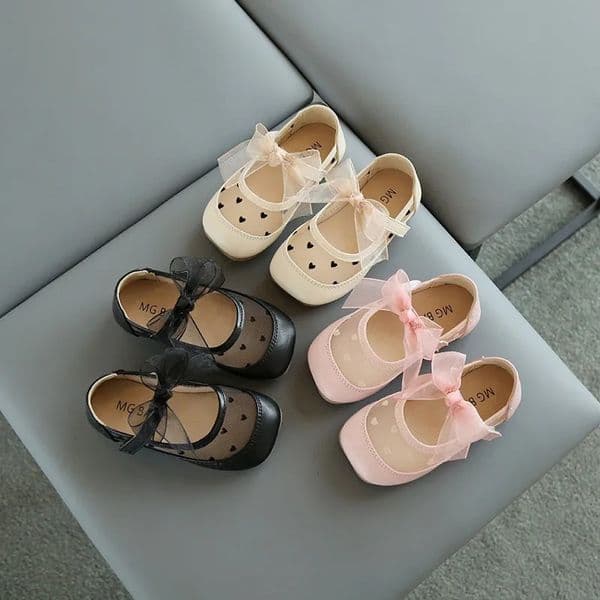 Little Girls Mary Janes Mesh Riband Square Toe Cute Children Flat Shoes 21-30 Toddler Autumn Three Colors Stylish Kids Shoe 260611