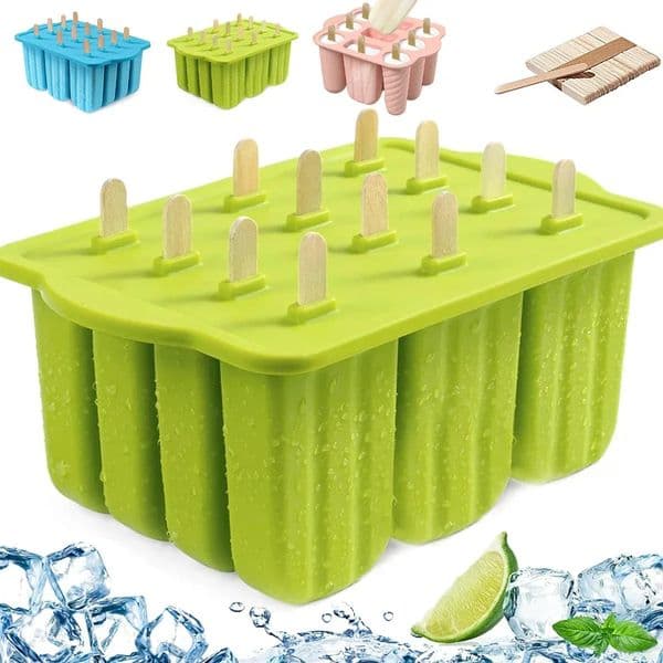Popsicle Molds Silicone 12 Pieces Popsicle Trays for Freezer Homemade Ice Cream Popsicle Molds with 50Pcs Popsicle Sticks 260611