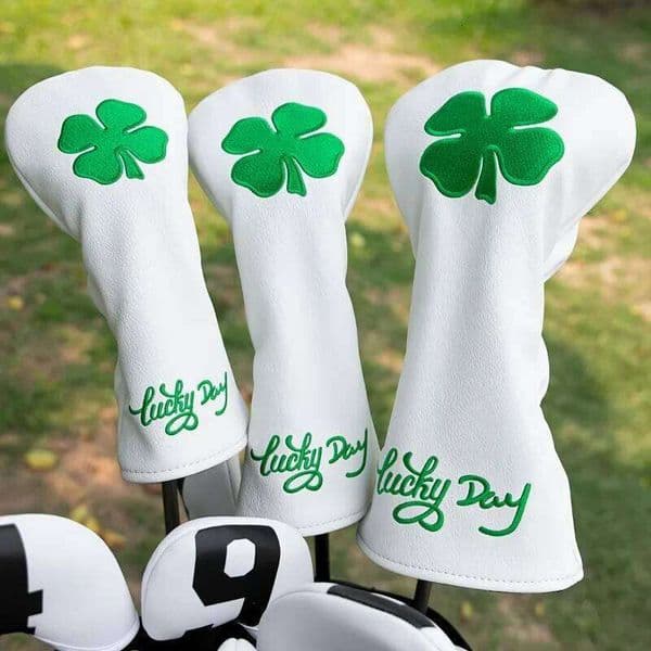 Lucky Clover Golf Club Head Cover - Fits Most Woods & Hybrids, Stretch Closure, Durable Pu Material J260611
