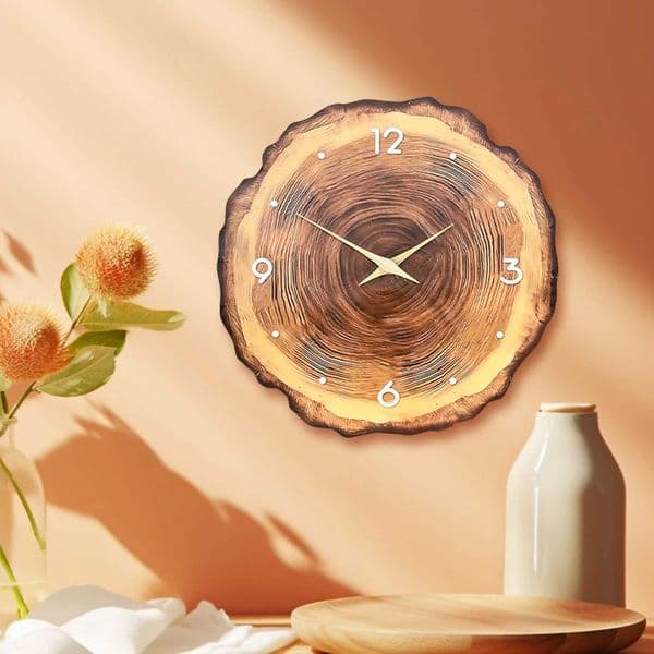 1pc wooden ring veneer wall clock flat wood cross section texture pattern solid wood pointer design wall clock silent clock C260610