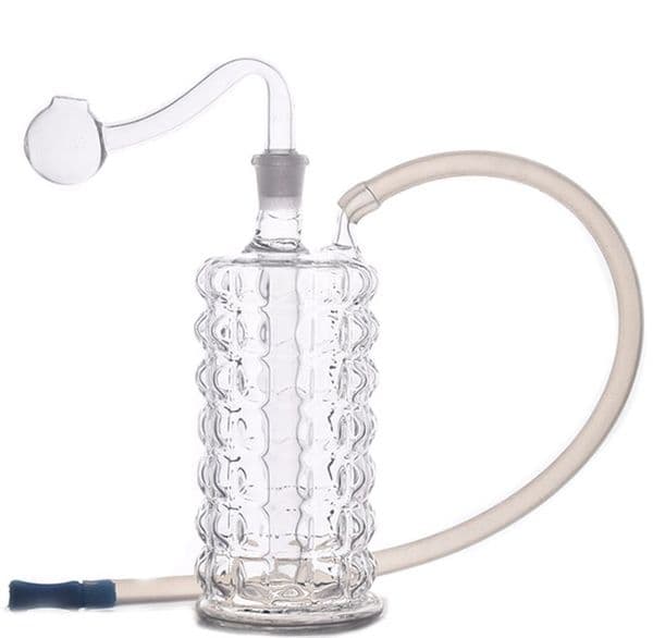 Portable Cheap Mini Travel Clear 10mm female glass oil burner pipe Creative Water bong hooakh With smoking oil banger bowl and silicone straw hose