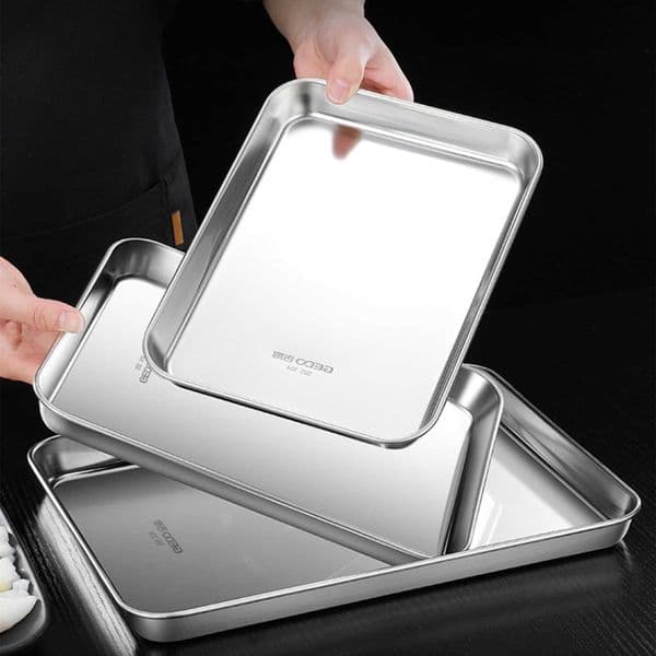 Certification 304 Stainless Steel LFGB Rectangle Plate Never Deform Baking Tray Main Course Seafood Food Container for Kitchen C260611