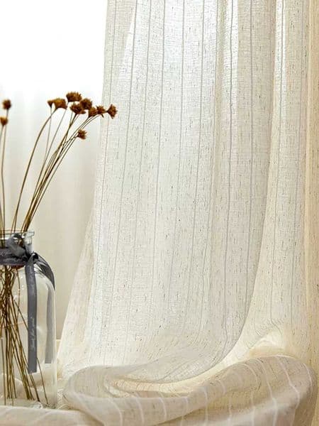 Sheer Curtains 1pc Japanese striped design linen Sheer Curtain Beige Color Light Filtering Privacy for Window Door Bedroom Living room Decor L260610
