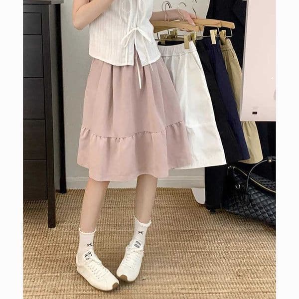 Baggy Chic Summer A-lines Skirts Female Korean Designer High Waist Skirts Women Fashion Classic Solid Mid-Long Dress M260612