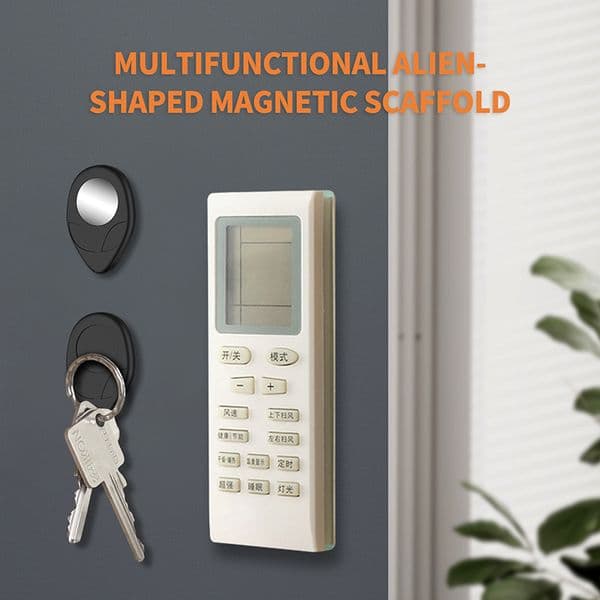 Magnetic Remote Control Holder Wall Mount, No Drill Adhesive Magnetic Organizer for Remotes, Keys, Power Strips, Strong Magnet, Alien Shape
