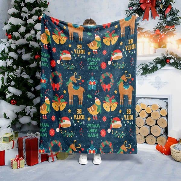 Throw 1PC Christmas theme Reindeers Bells Ring Flannel Blanket Xmas Holiday Throw Soft Warm Festival Decor Blankets Pefect Gifts D260612