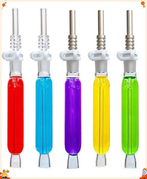 Wholesale Colorful 14mm Freezable Glycerin oil burner Straw pipes with Quartz nail or Stainless Steel tip glass collect water bongs pipe for smoking
