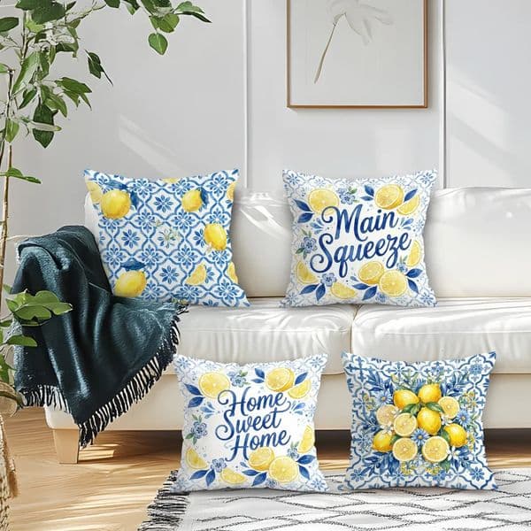 4Pcs Summer Lemon Flowers Cushion Covers Singlesided Printed 404550CM Throw Pillow Case Cover Sofa Home Room Decor 260612