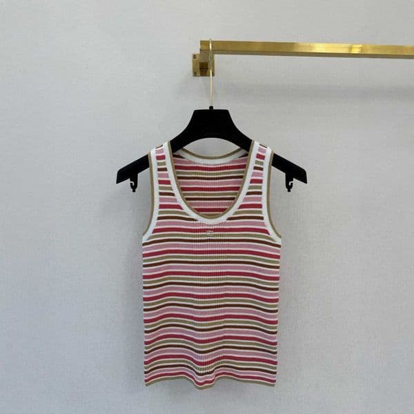 designer Women's Tanks vest women tanks tops brand top 26 summer striped knitted vest for women, slim versatile sleeveless top, trendy