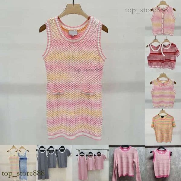 Channels Tank Top Womens One-Piece Dress Designer Chan Tank Top Striped Knitted Dress Luxury Women Sleeveless Midi Dress Vacation Birthday Party Dresses 710
