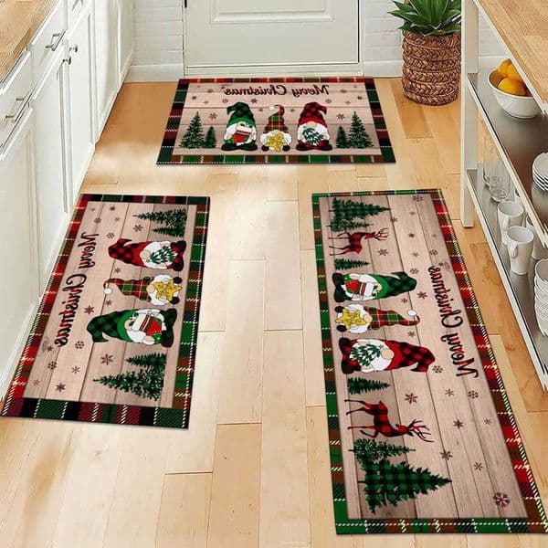Christmas Vikama Gnome Christmas Tree Pattern Carpet Kitchen Carpet Living Room Bedrooms Bedside Rugs Non-Slip Bathroom Floor D260612
