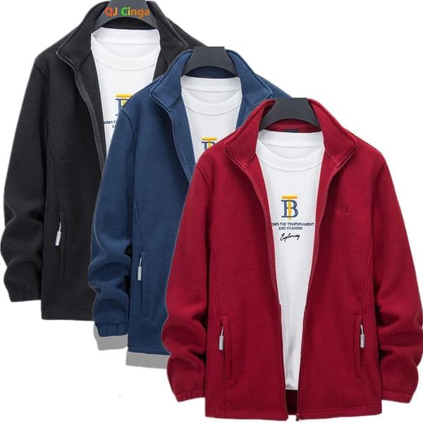 2026 Spring Season Arrivals Red Mens Fleece Jacket Blue StandUp Collar Oversized Black Casual Top 260612