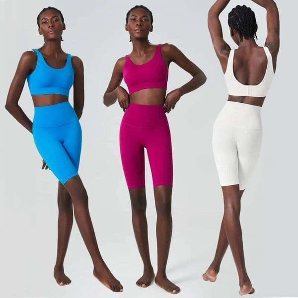 Women Short Sportswear Summer Solid Color Two Pieces Fitness Yoga Set Super Stretch Gym Running Suit Female Workout Clothes 26L0612