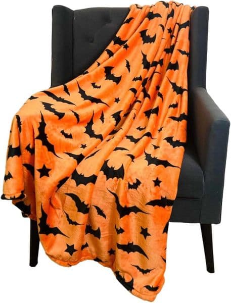 Gifts 1PC Blanket Black Bats Printed Flannel Blanket Perfect for Sofa Office Bed Travel Sleep Read Relax Camping four season use D260612