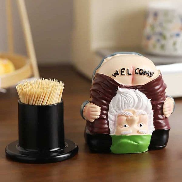 wholesale Naughty Elderly Model Toothpick Box Funny White Bearded Elderly Toothpick Box Home Decoration Resin Crafts Ornament Gift L260610