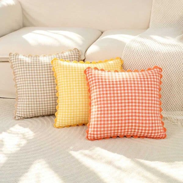 BUYNOW 1 PC Plaid Cushion Cover With Curved Lace lowcase Soft He Decor For Sofa Bedro And Living Ro Stylish lowcase J260612