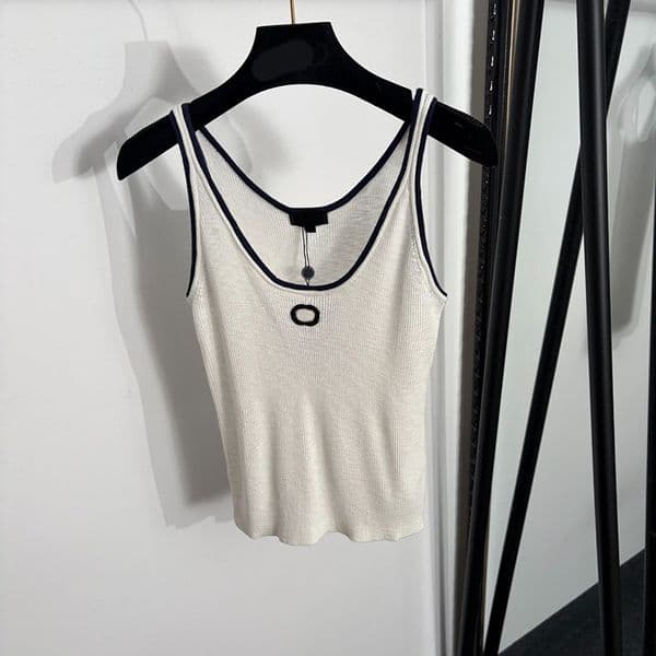 Designer Contrast Trim Knitted Camisole Women Slim Fit Sleeveless Knit Vest Summer Daily Casual Breathable Tank Tops