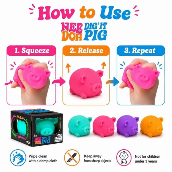 HOT! Needoh Squishy Maltose Pig Pinch Fun Slow Rebound Squishy Toy Stress Relief Squeeze Ball Sensory Fidget Toy Vent Ball for Kids Adults Decompression Gift BY AIR!