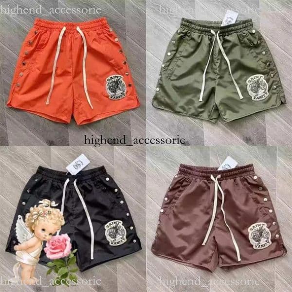 2026 AAA Men's vainty Shorts Orange Black Green Brown saint vanity Embroidery Rivet Zipper Pockets Men Women Drawstring V-shape Shortpant Patch Label 47c